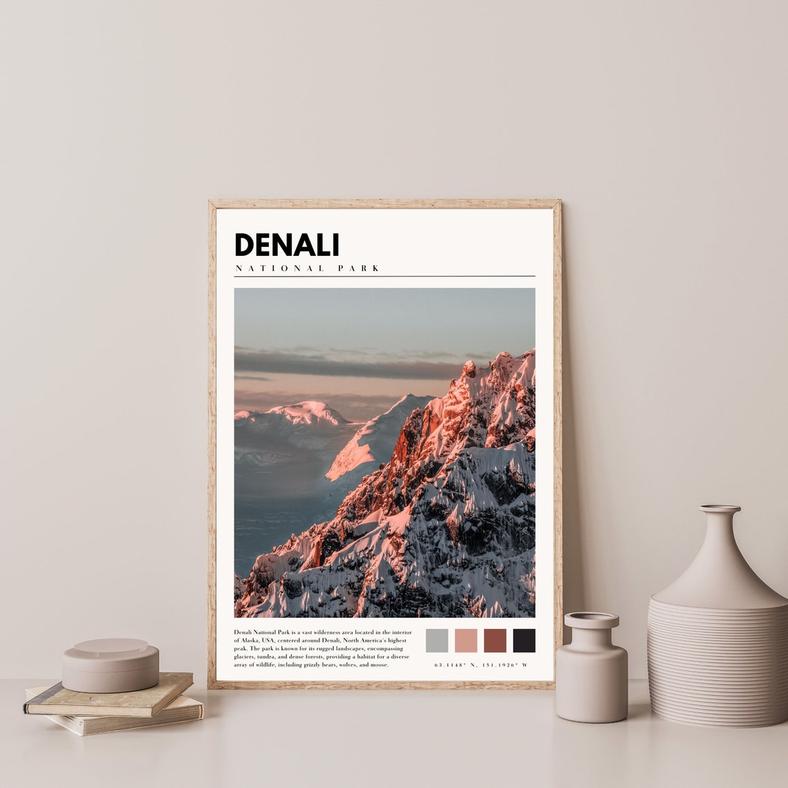 Denali National Park Snowy Peaks Sunset Alpenglow Alaska Print - Image 4