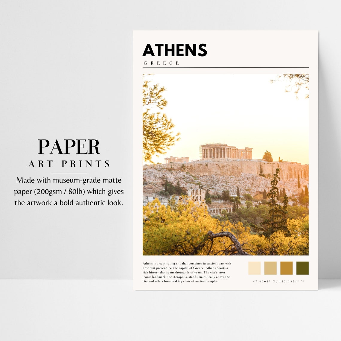 Athens Poster with Acropolis and Parthenon in Warm Golden Light - Image 3