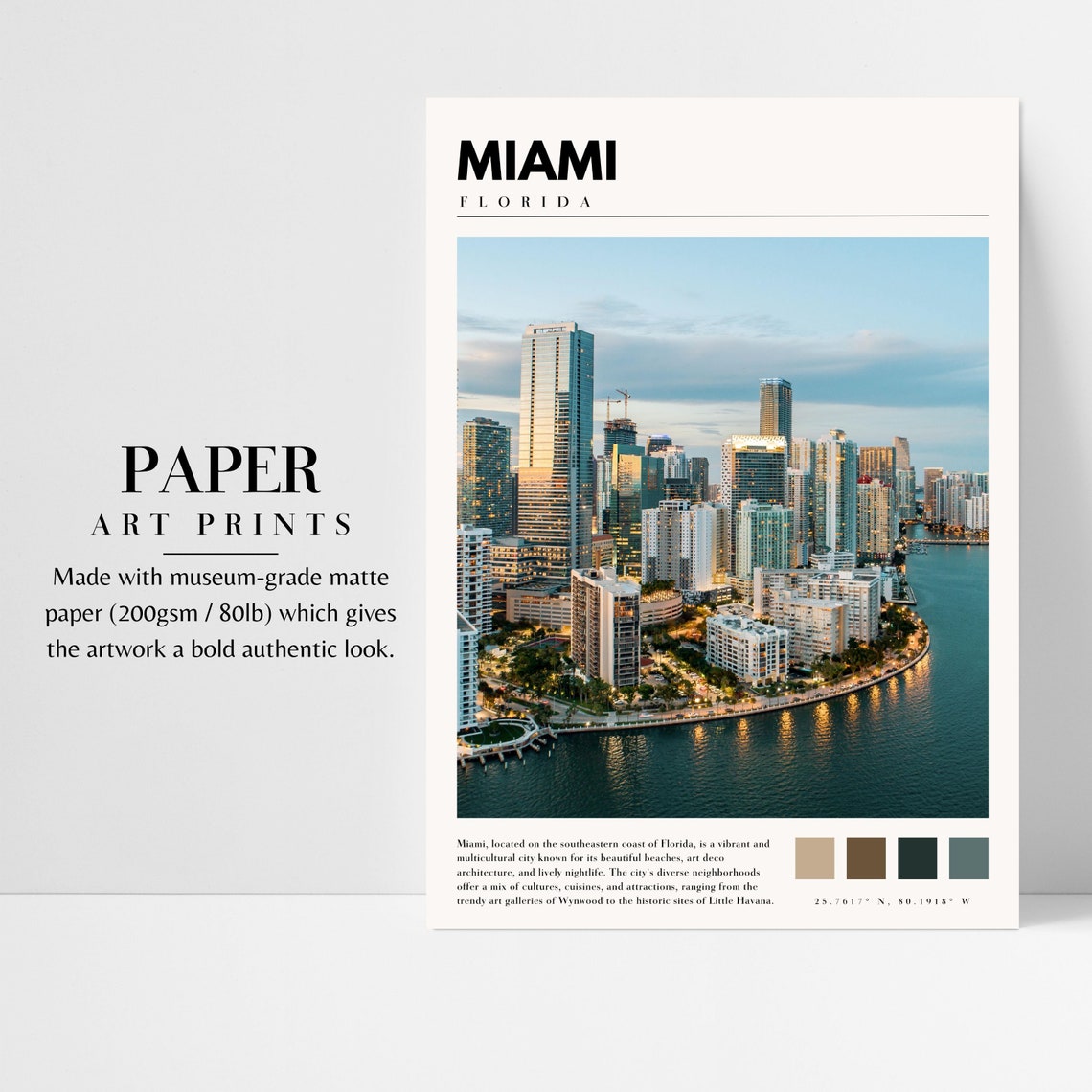 Miami Florida Brickell Skyline Dusk Bay Waterfront Night Travel Poster - Image 3