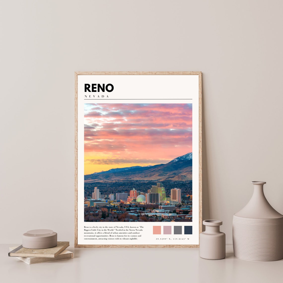 Reno Nevada City Skyline Sunset Pink Clouds Mountain View Poster - Image 4