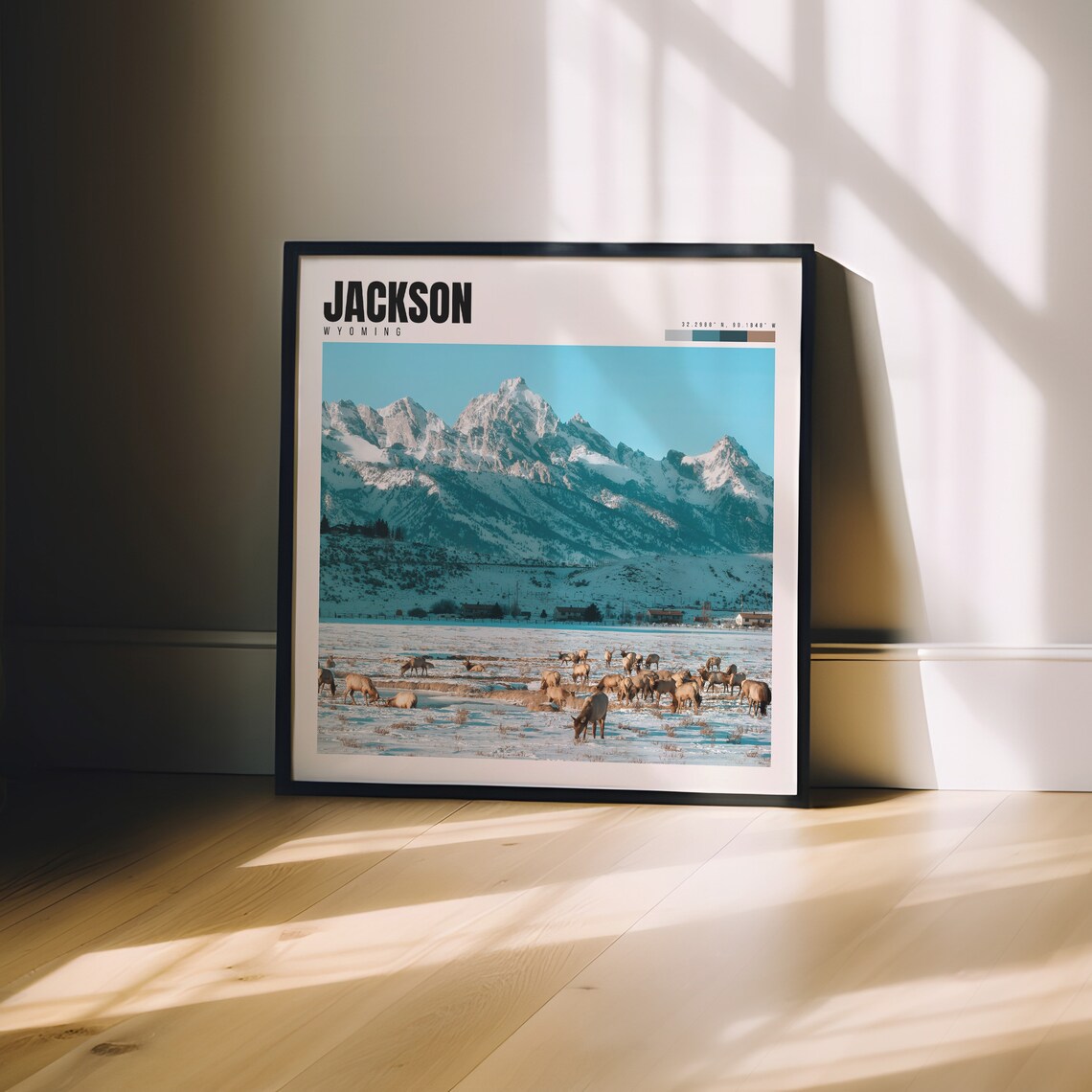 Jackson Wyoming Grand Teton Snow Peaks Elk Herd Winter Poster - Image 3