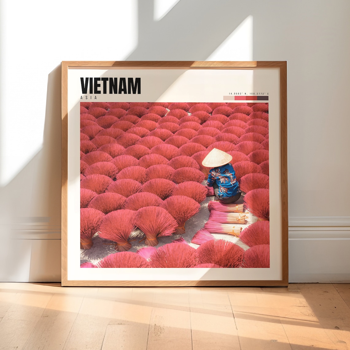 Vietnam Asia Incense Village Colorful Sticks Worker Art Travel Poster