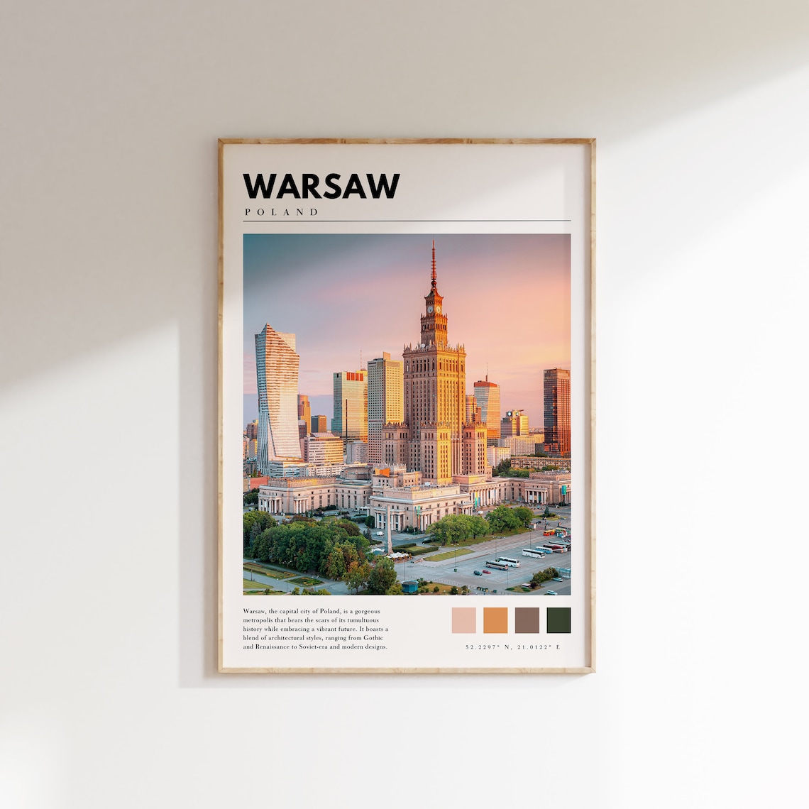 Warsaw Poland Palace of Culture Sunset Skyline City View Travel Poster
