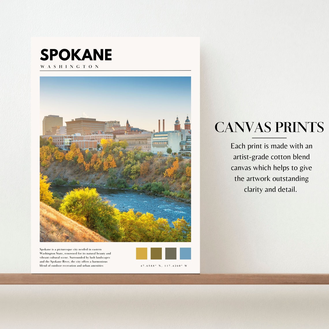 Spokane Washington River Fall Foliage Downtown Skyline Travel Poster - Image 2