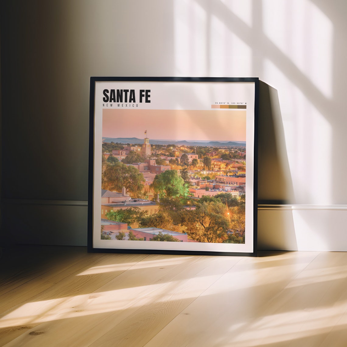 Santa Fe New Mexico Evening Adobe Cityscape at Sunset Poster - Image 3
