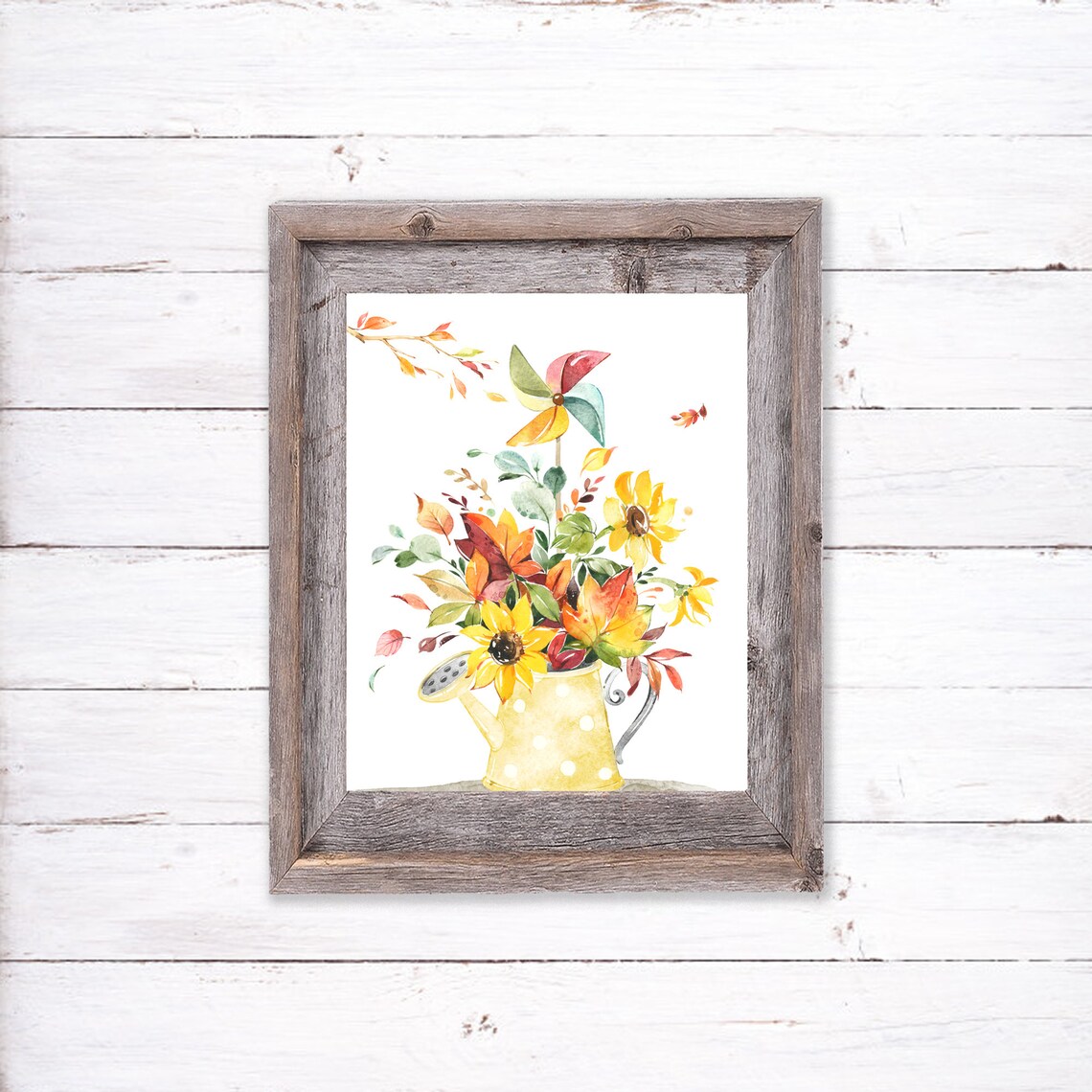 Sunflower Watering Can Autumn Leaves Pinwheel Fall Art Print - Image 3