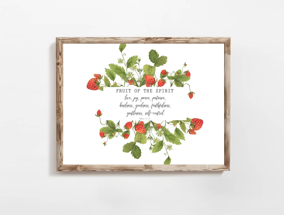 Fruit Of The Spirit Strawberry Botanical Galatians Verse Poster - Image 9