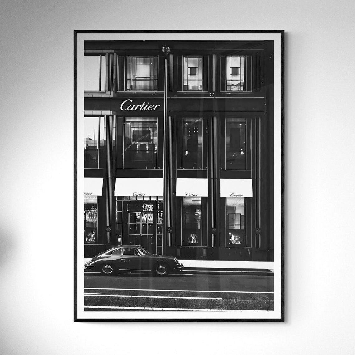 Classic Vintage Porsche Cartier Storefront Black White Photo Poster
