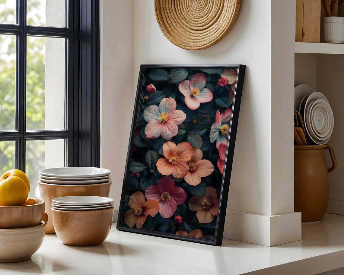 Moody Floral Wall Art Soft Botanical Flower Illustration High Resolution Jpg For Smart Mockups Photoshop Use - Image 2