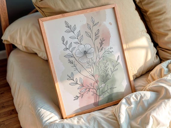 Minimalist Floral Line Art Print Watercolor Botanical Home Decor