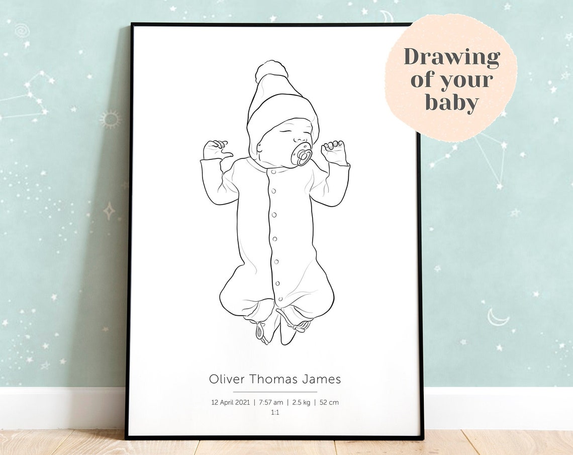 Custom Newborn Baby With Pacifier Birth Details Keepsake Poster