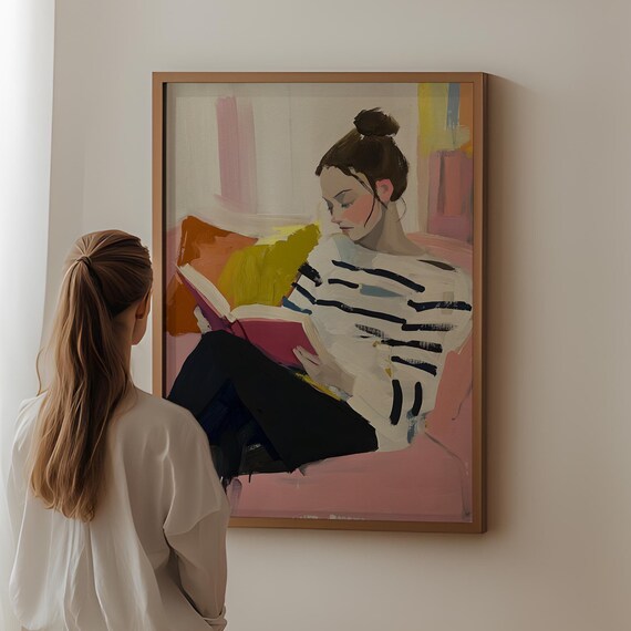 Woman Reading Book Cozy Abstract Oil Painting Book Lover Poster
