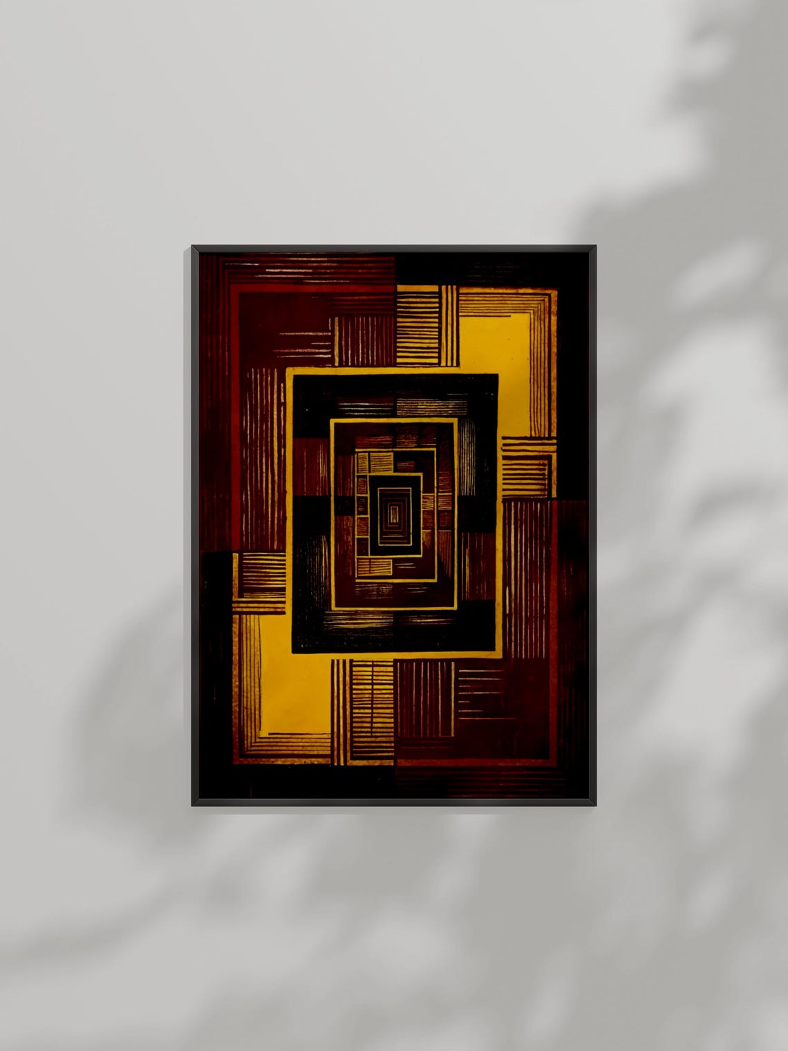 Midcentury Retro Concentric Rectangles Tunnel Geometric Art Poster