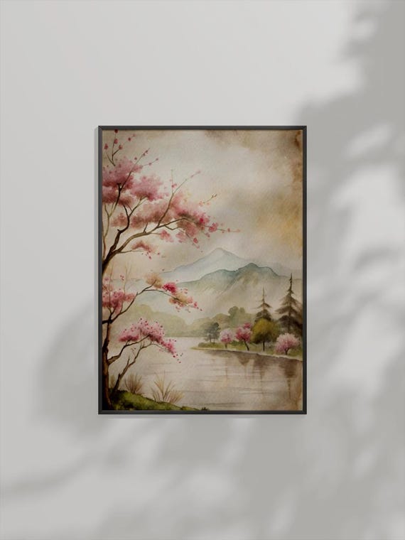 Cherry Blossom Watercolor Landscape