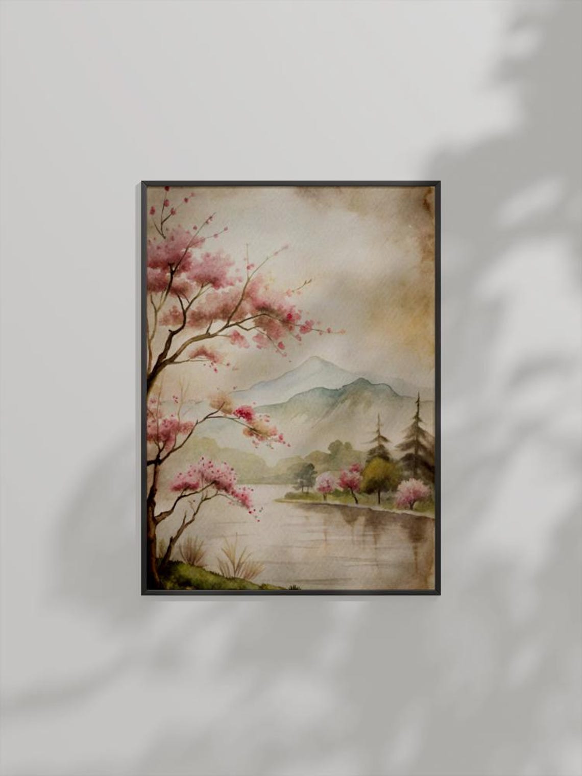Cherry Blossom Watercolor Landscape
