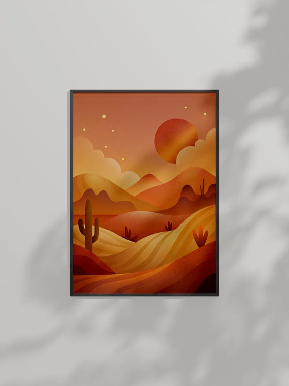 Golden Desert Sunset Abstract Landscape Art Print