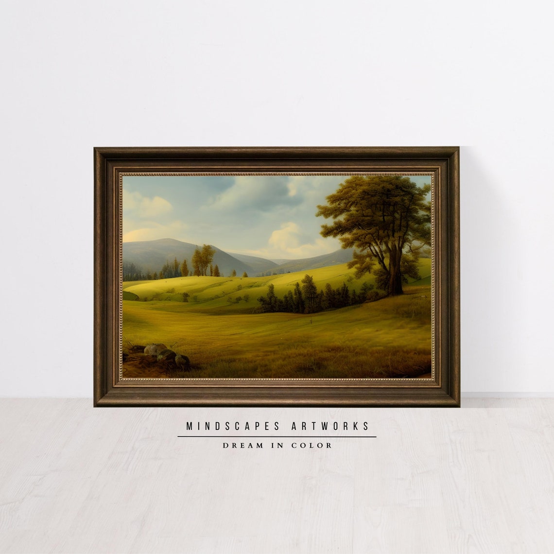 Classic Rolling Green Hills Mountain Meadow Landscape Art Poster