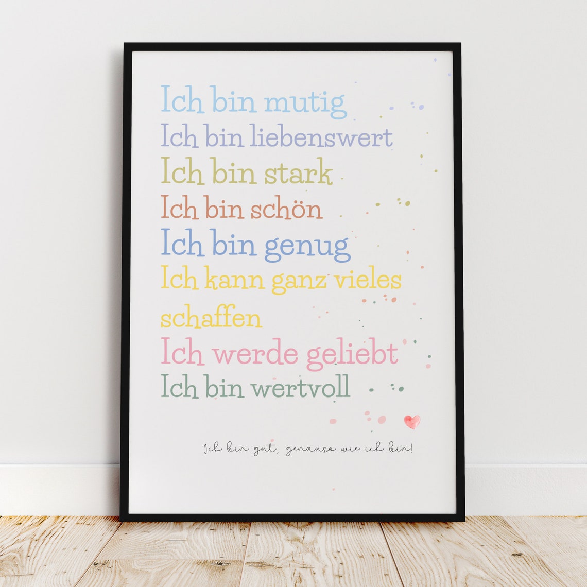 Kids Positive Affirmations Poster I Am Brave Strong Loved Colorful
