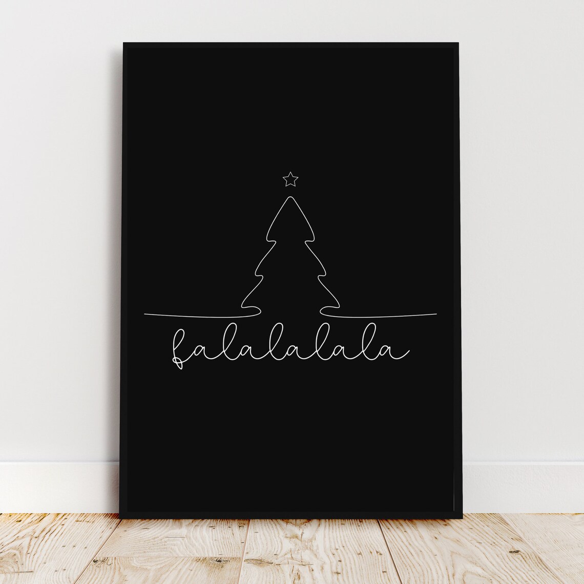 Falalalala Christmas Tree Line Art Poster Black Minimalist Holiday