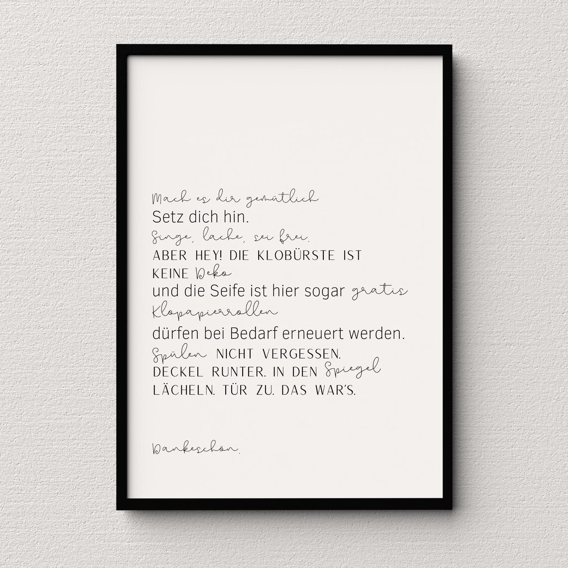 Toilet Rules Bathroom Humor Typography Poster Print