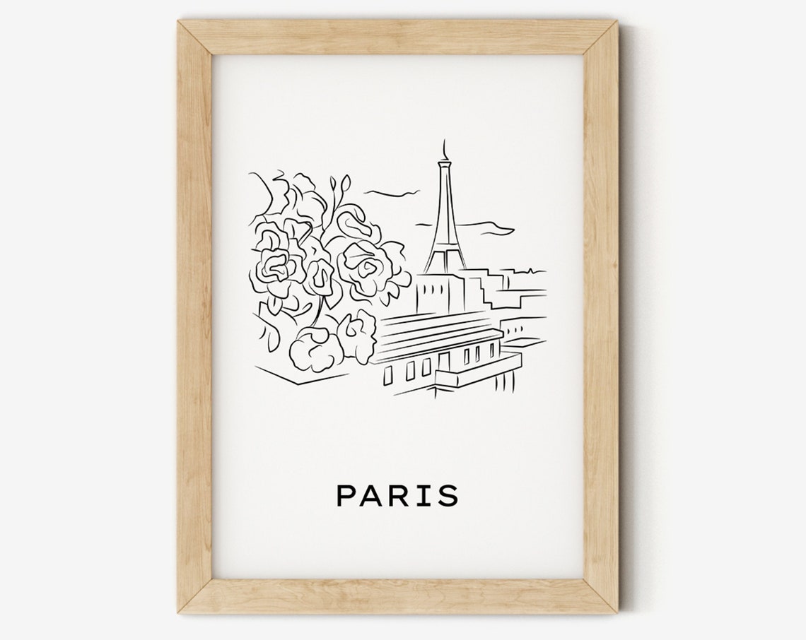 Paris Travel Print Paris France Travel Poster Fine Line Print City Print Country Print Travel Art Prints Black And White Art