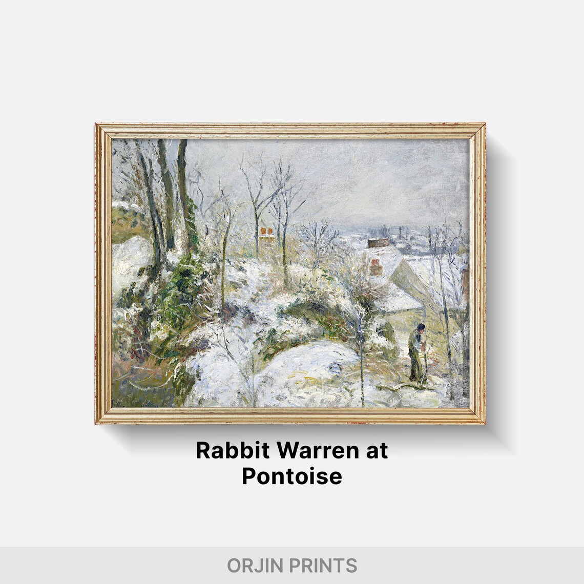 Snowy Village Path with Worker Figure Vintage Impressionist Winter Painting Poster - Image 2