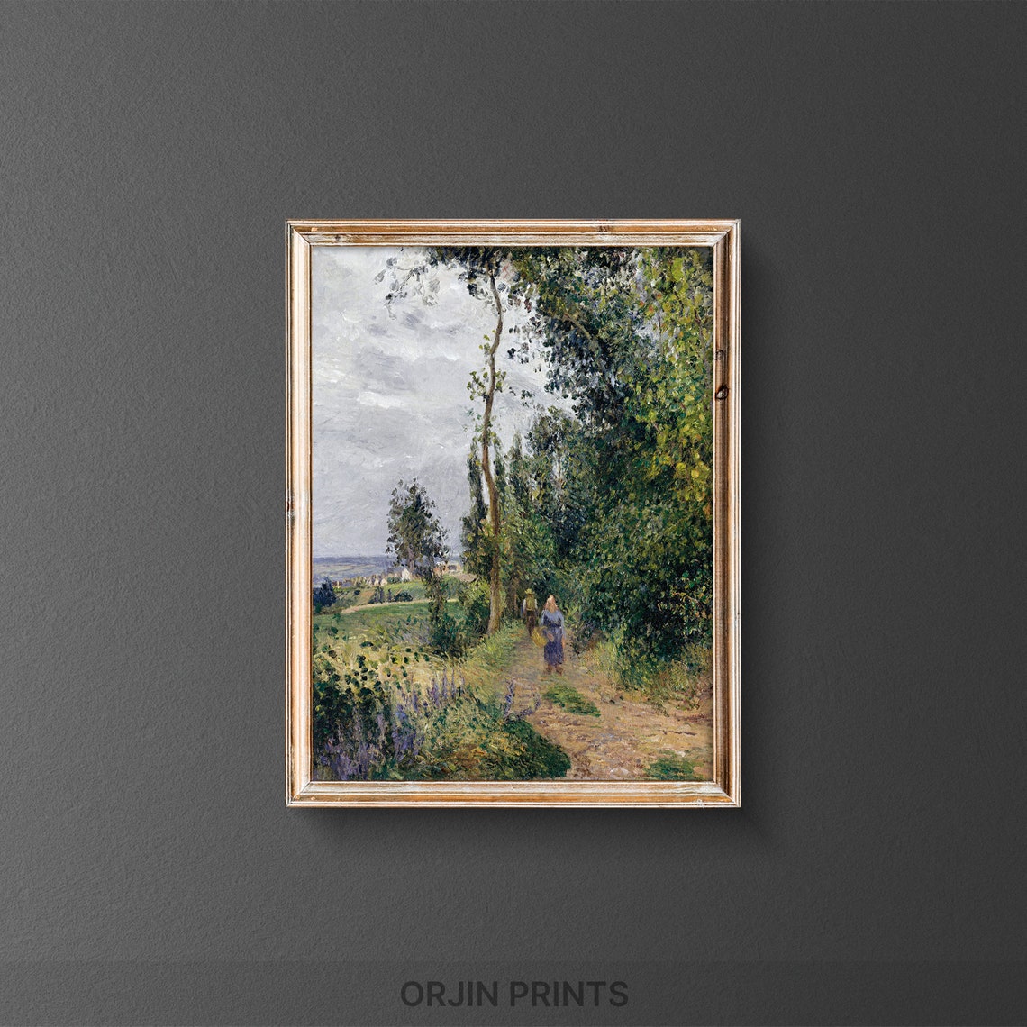 Impressionist Garden Path Strolling Figure Sea View Art Poster