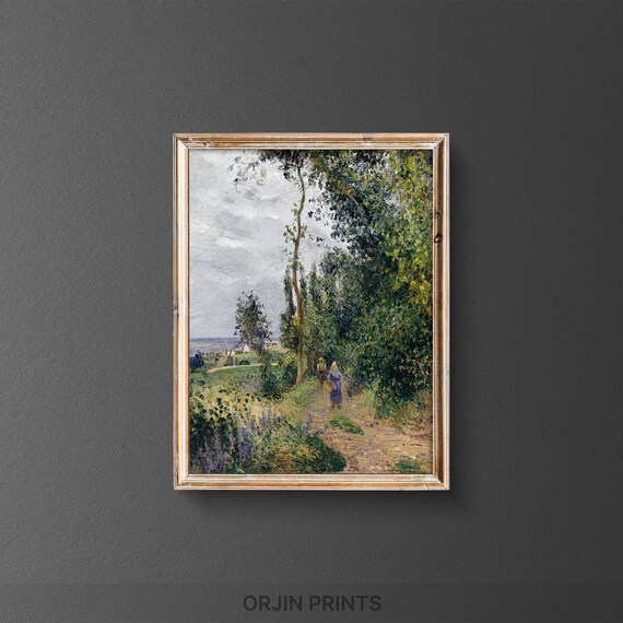 Impressionist Garden Path Strolling Figure Sea View Art Poster