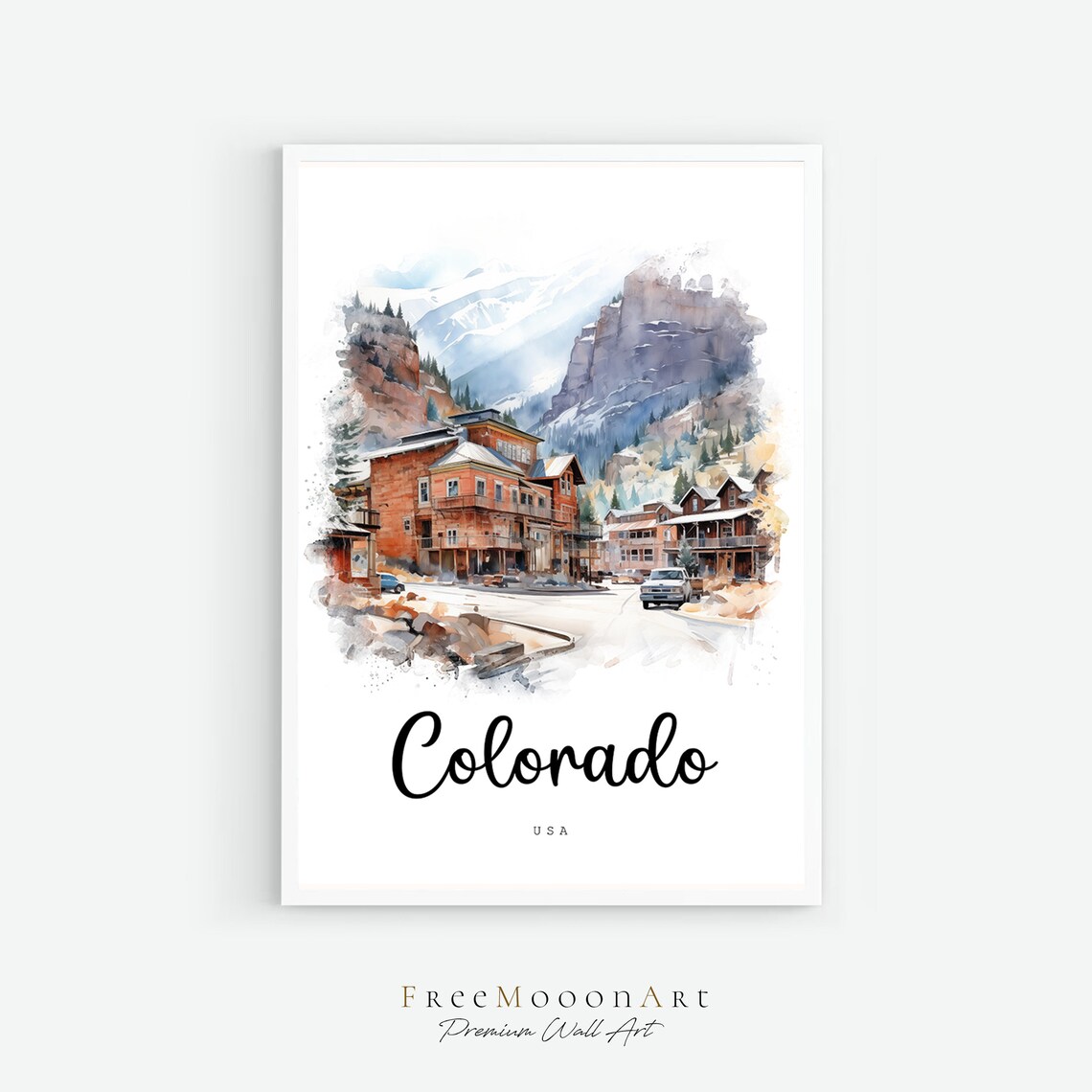 Colorado Rocky Mountain Village Alpine Town Watercolor Travel Poster