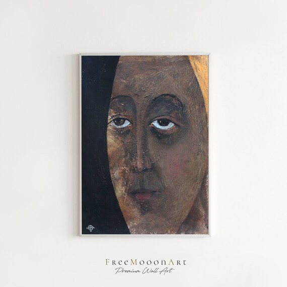 Dark Expressionist Face Close Up Moody Portrait Painting Poster