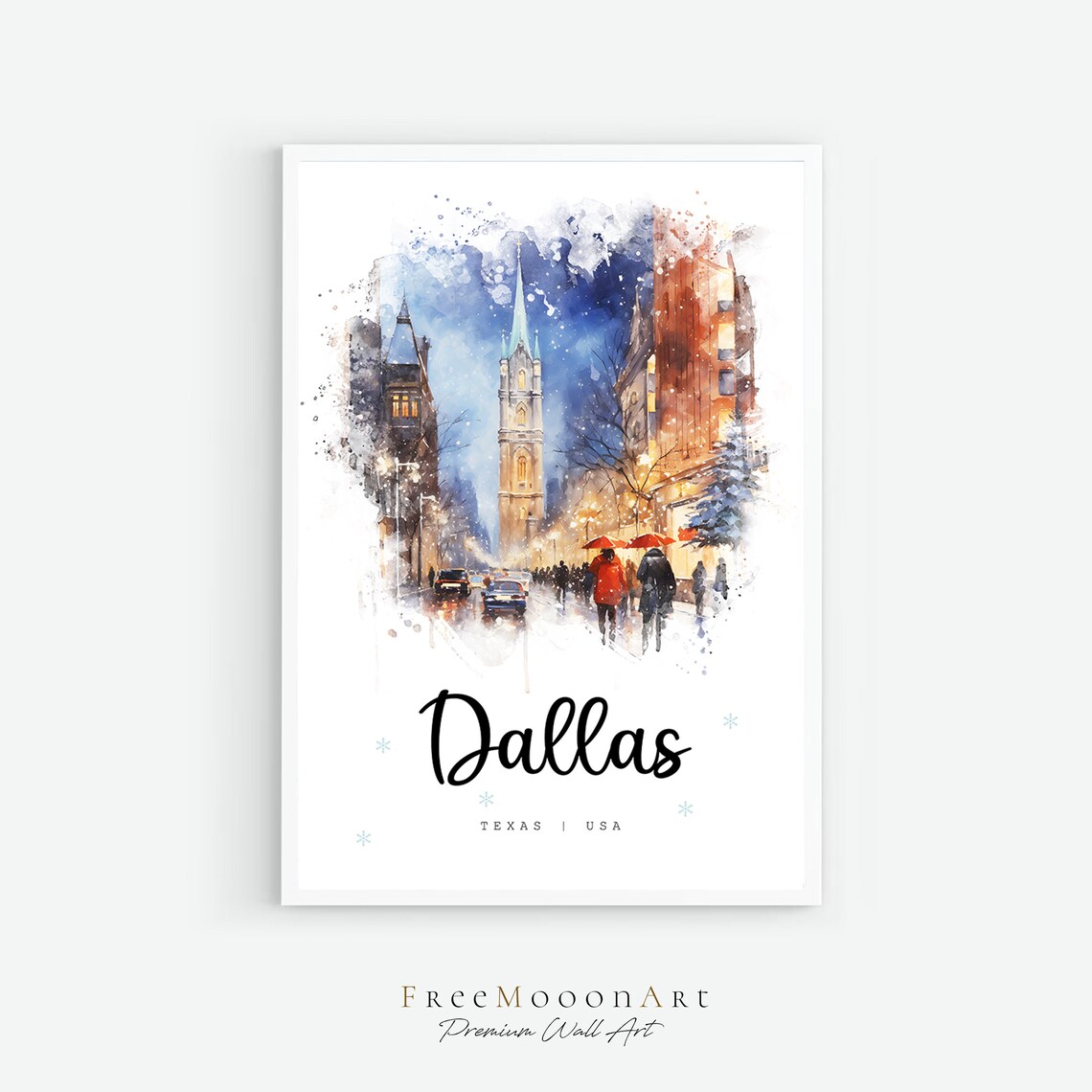 Dallas Texas Travel Poster Dallas City Print Texas Wall Art Decor Usa Prints Print Dallas Watercolor Painting