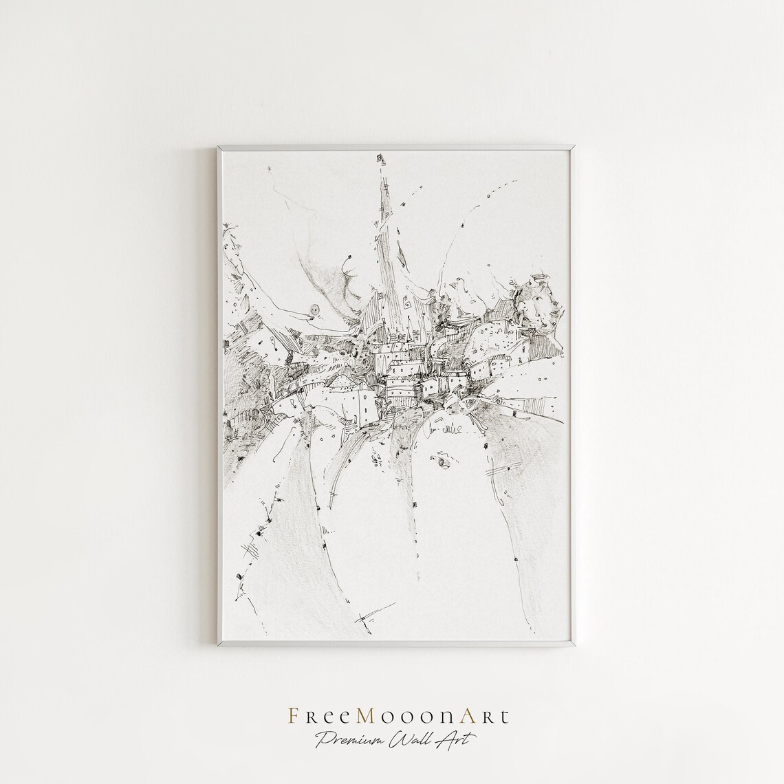 Surreal Floating Island Cityscape Dreamlike Watercolor Art Poster - Image 2
