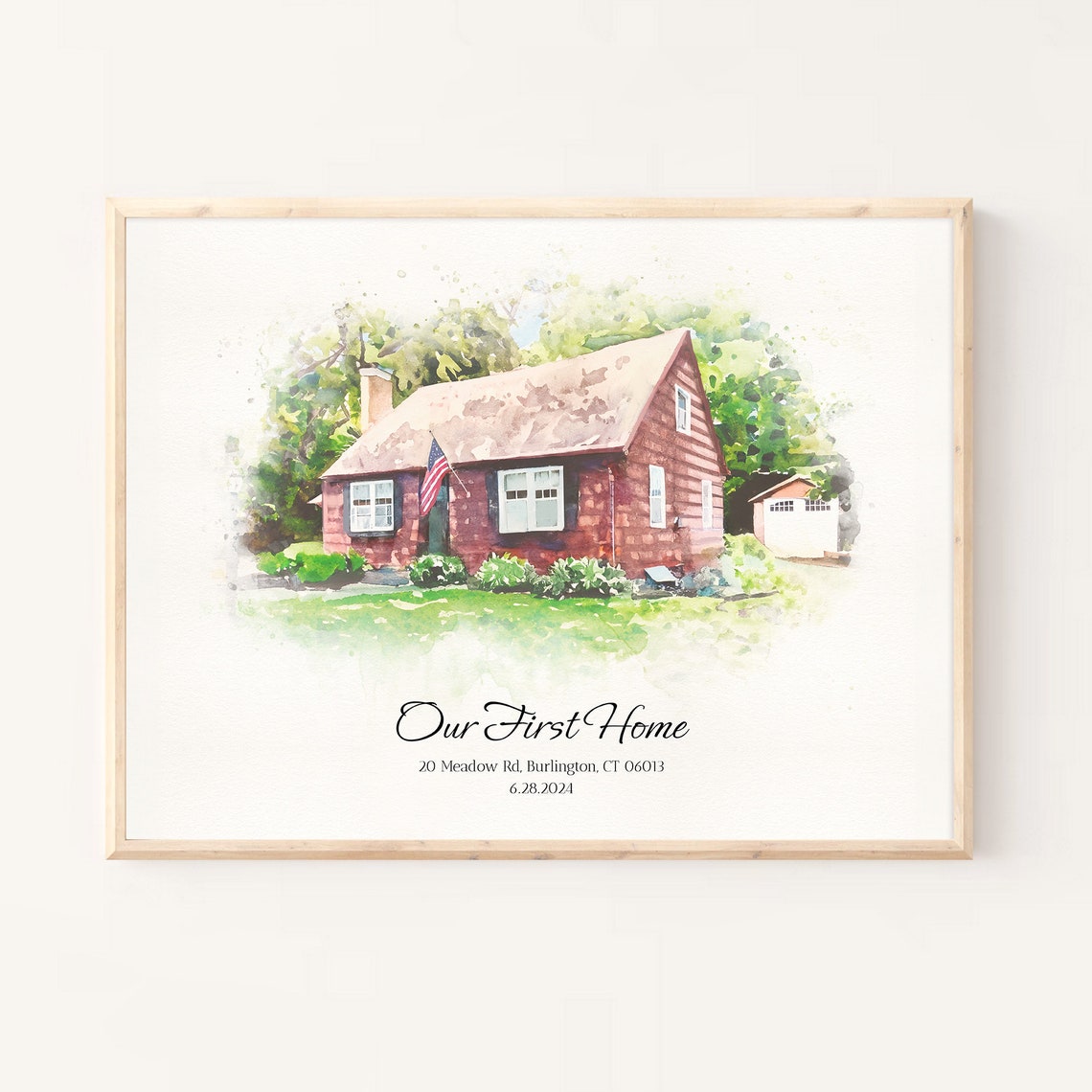 Our First Home Brick Cape Cod Watercolor House Portrait Poster