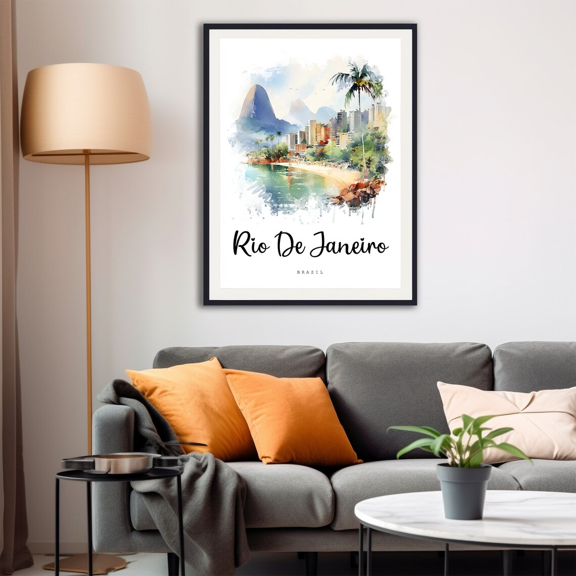 Rio De Janeiro Brazil Watercolor Travel Poster Beach Mountain Scene - Image 4