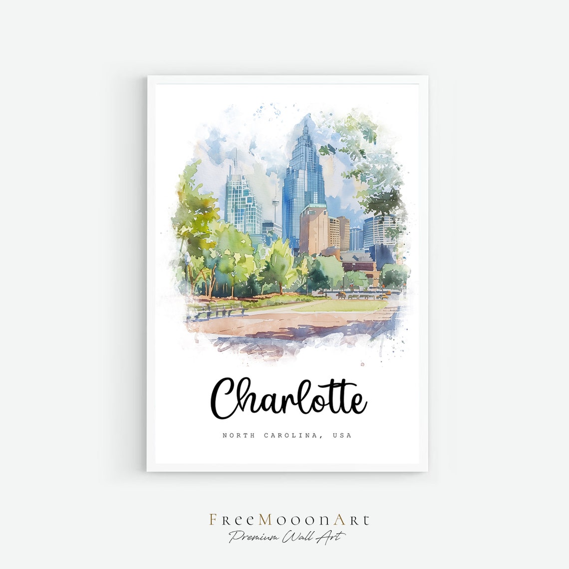 Charlotte North Carolina Travel Poster Charlotte City Print Wall Art Decor Usa Prints Print Charlotte Watercolor Painting