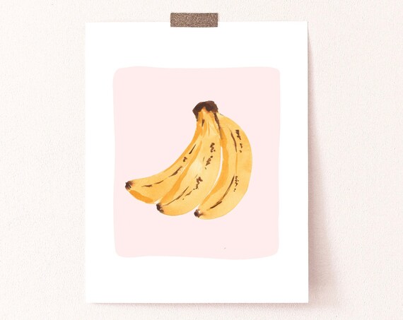 Banana Print, Pink Minimalist Watercolor Art Print