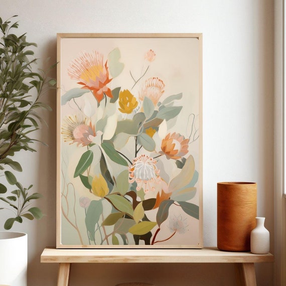 Australian Native Flower Art Protea Painting Print Abstract Floral Wall Botanical Giclee