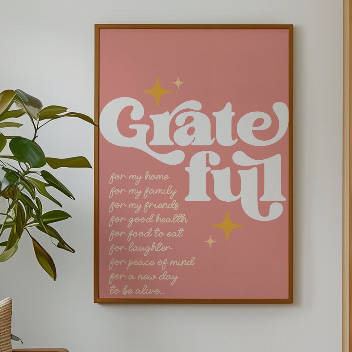 Grateful For My Home Retro White Script On Pink Gratitude Poster