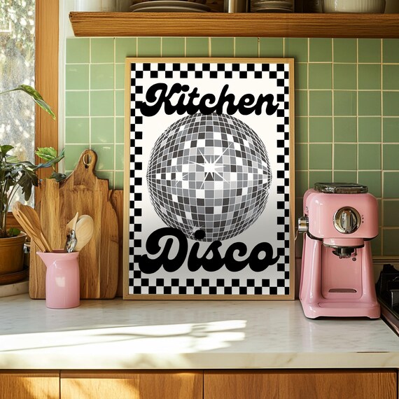 Checkerboard Kitchen Disco Retro Art Print