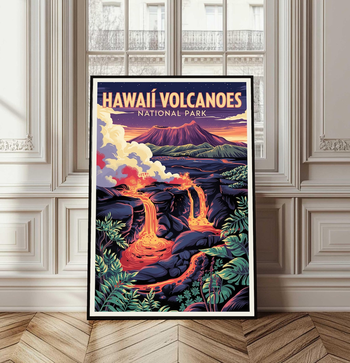 Vintage Hawaii Volcanoes National Park Lava Flow Travel Poster
