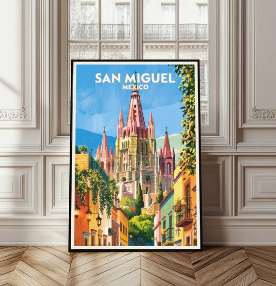 San Miguel Poster Travel Mexico Print Puerto Vallarta Wall Art City Gift Decor