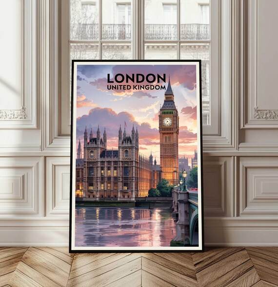 London Poster England Travel Print United Kingdom Wall Art Gift Cityscape Uk Home Decor