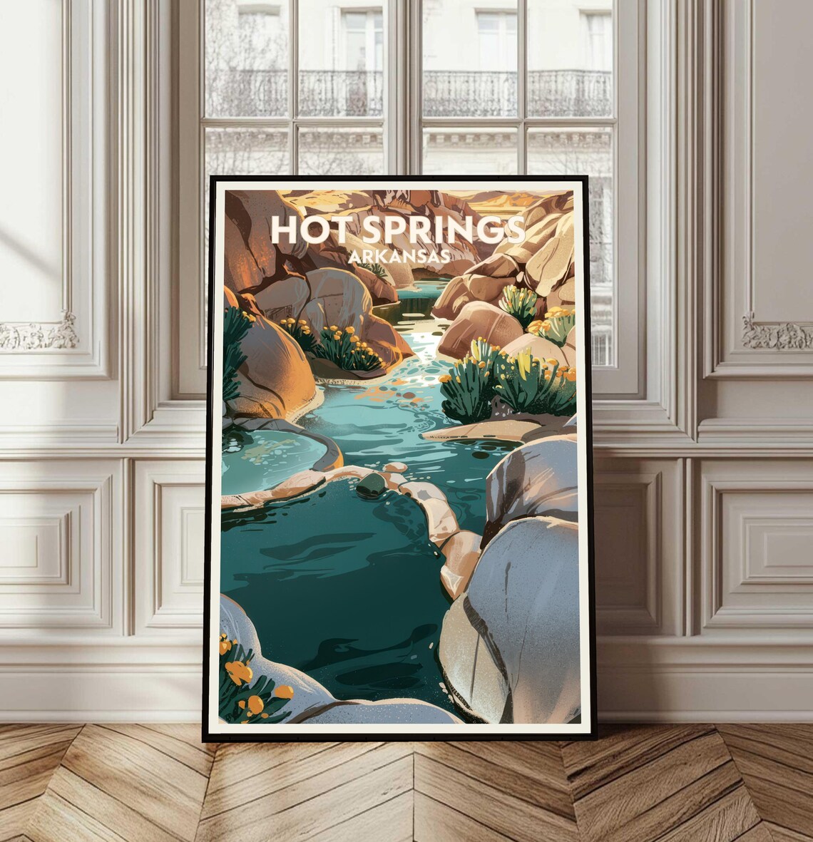 Hot Springs Arkansas Retro Travel Poster Rocky Stream Vintage Art