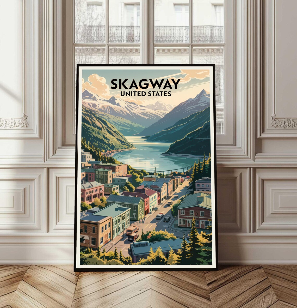 Skagway Alaska Retro Mountain Town Lake Vintage Travel Poster