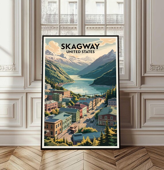 Skagway Alaska Retro Mountain Town Lake Vintage Travel Poster