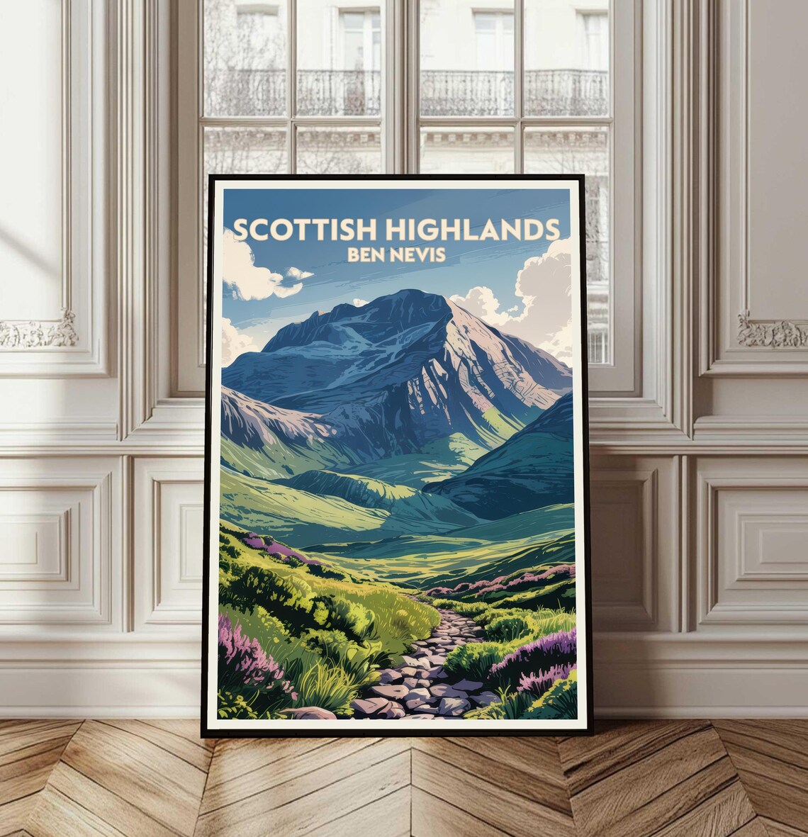 Scottish Highlands Ben Nevis Vintage Mountain Travel Art Poster