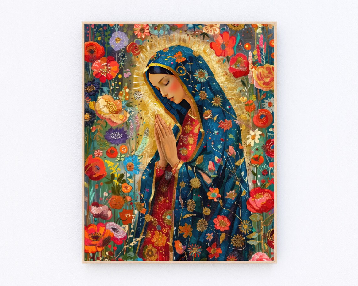 Blessed Virgin Mary Oil Painting Art Print, Catholic
