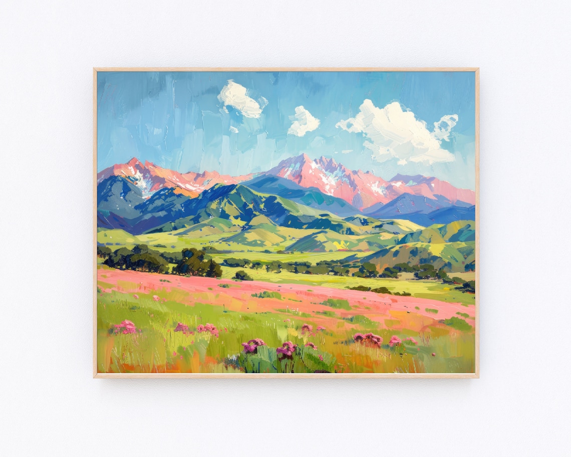 California Mountain Wildflower Meadow Oil Painting Wall Poster