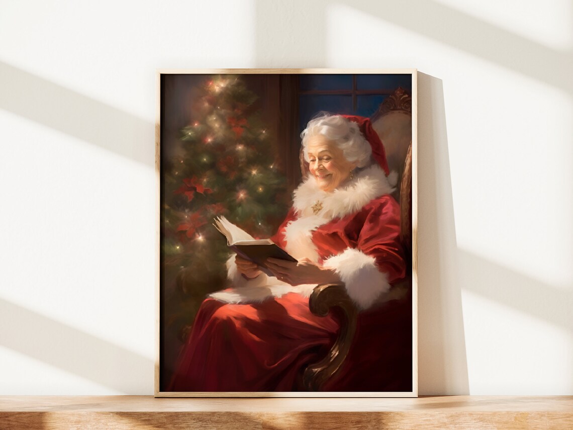 Mrs Claus Reading by the Christmas Tree Cozy Holiday Wall Poster - Image 2