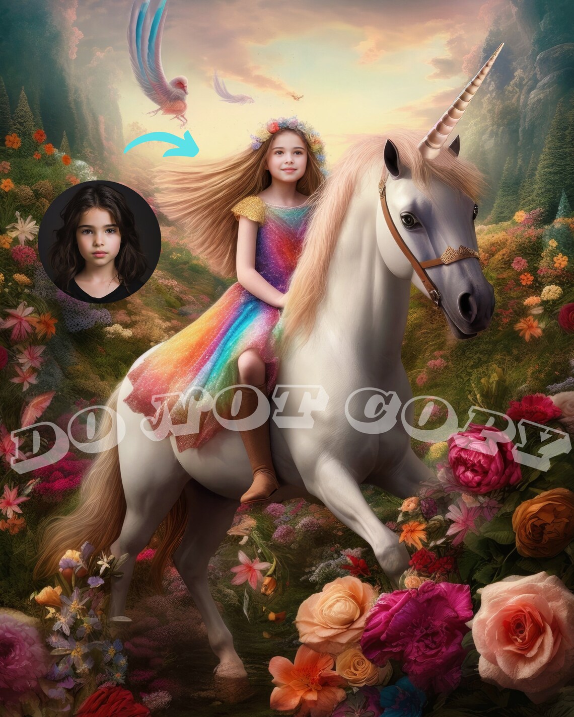 Custom Princess Riding Unicorn Art Print From Photo - Image 3